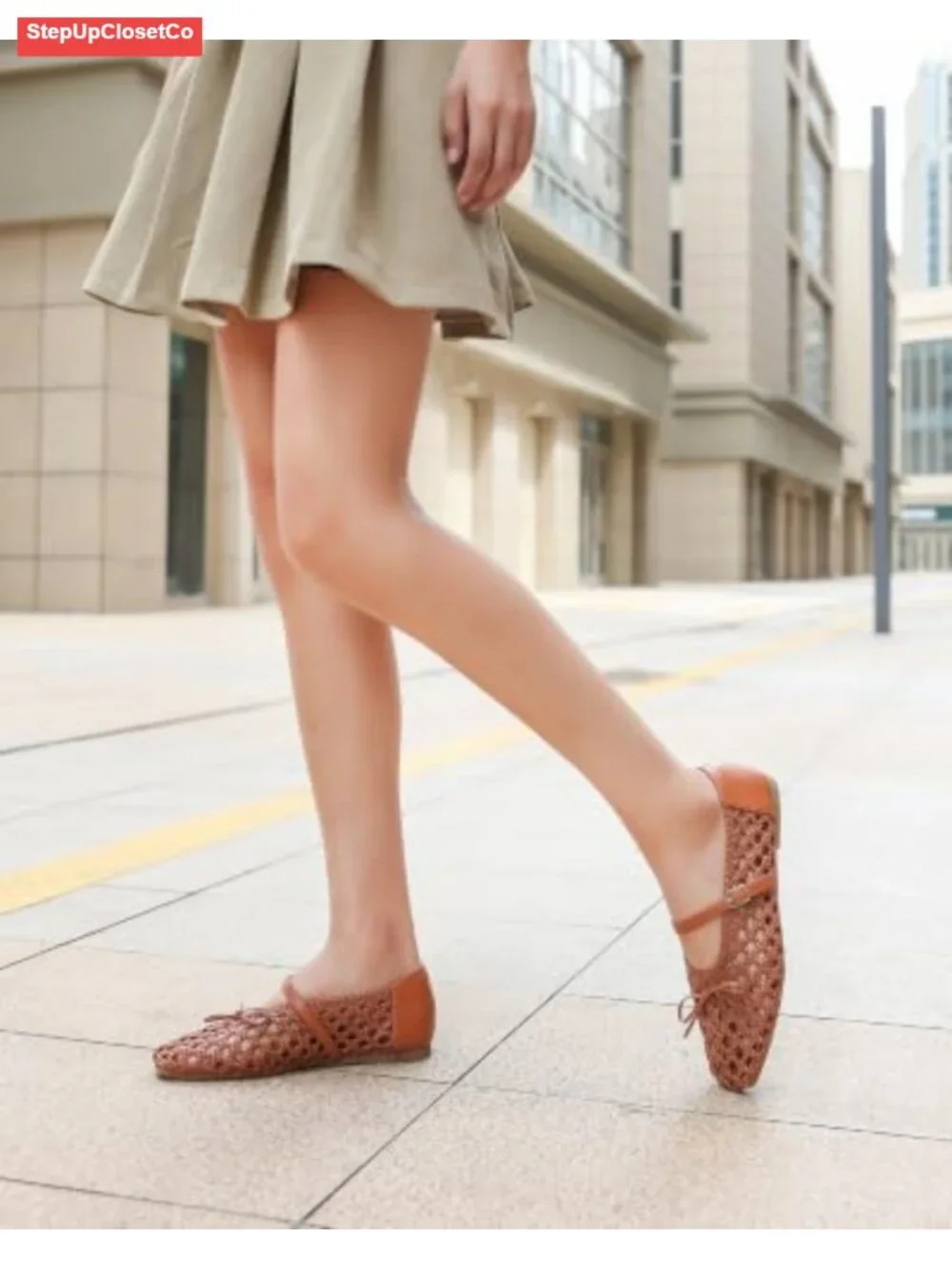Woven Mary Jane Shoes for Women Mesh Ballet Flats with Buckle Strap